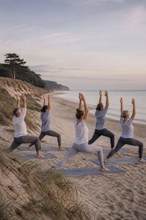 Stimmungsbild: gemeinsame Yogapraxis am Strand